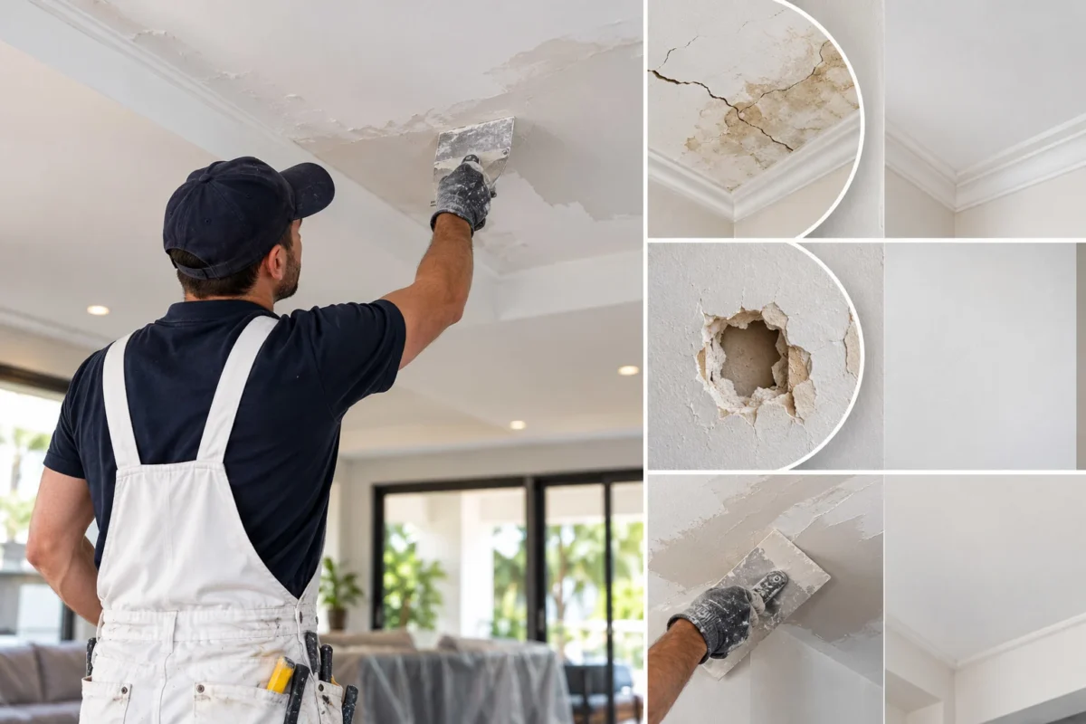 Wall and ceiling plaster repairs in Melbourne, including cracked plaster, damaged plasterboard and ceiling surface restoration